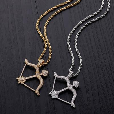 China Hiphop Hip Hop Jewelry Archery Soild Back Pendant Necklace With Chain Iced Out Cubic Zircon Paved Gift For Women Men for sale