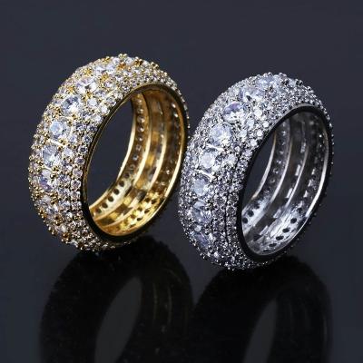 China Hiphop New Hip Hop 5 Rows Luxury Cubic Zircons Rings Shape Classic Punk Male Rings Size 7-11 for sale