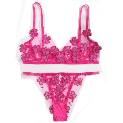 China Wholesale Antibacterial Sheer Lingerie Sets Two Piece Women Underwear Set Sexy Lace Embroidery Bra And Panties for sale