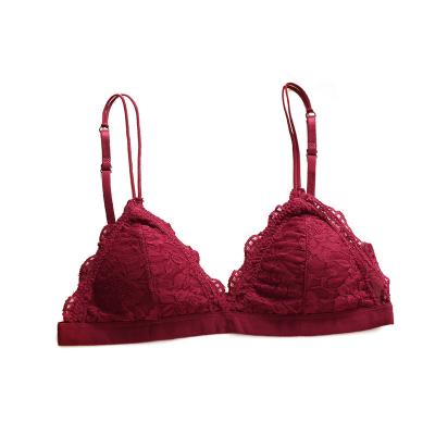 China Wholesale French sexy wireless lace bralette bralette triangle neck bra triangle neck bra girls thin deep bras QUICK DRY sexy v cavity bralette for sale