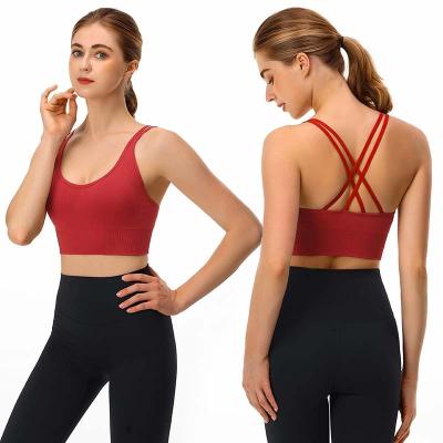 China Crossback Women's Sports Yoga Bras Yoga Bras Running Wireless QUICK DRY Workout Sports Bra Crossback Padded Line Tank Top for sale