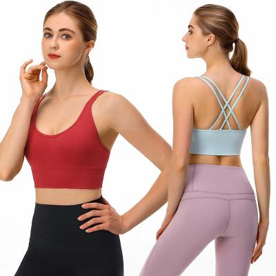 China QUICK DRY Women's Cross Strappy Sports Bra For Gym Workout Fitness Support High Impact Sportswear Seamless Wireless Yoga Wear for sale