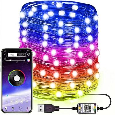 China Waterproof Smart LED String Copper Wire Waterproof APP Control RGB WIFI Timing Holiday Christmas Music Holiday Christmas Light for Tree Outdoor Decoration for sale