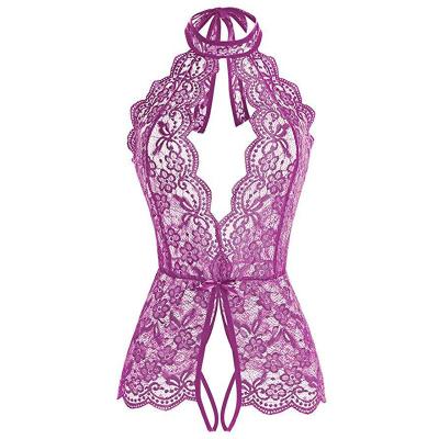 China Casual Sexual Bow Cross Straps Bra Backless Transparent Deep Underwear Halter Strap Lace V Woman Erogenous Lingerie for sale