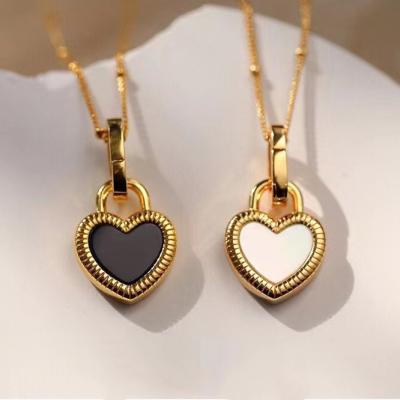 China TRENDY 18K Gold Plated Stainless Steel Black 316L White Double Sided Shape Pendant Double Sided Necklace Collares Para Mujer 2023 for sale