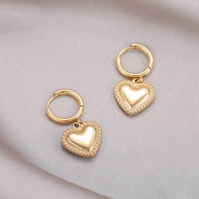 China 2022 High Quality TRENDY Jewelry 14K PVD Gold Plated Stainless Steel Circle Huggie Earrings Heart Drop Earrings For Women for sale