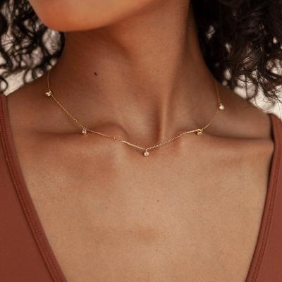 China 2023 Fashion Tasty Tiny Zircon Simple CZ Clavicle 18K Gold Plated Stainless Steel Minimalist Necklace Jewelry Collares De Acero for sale