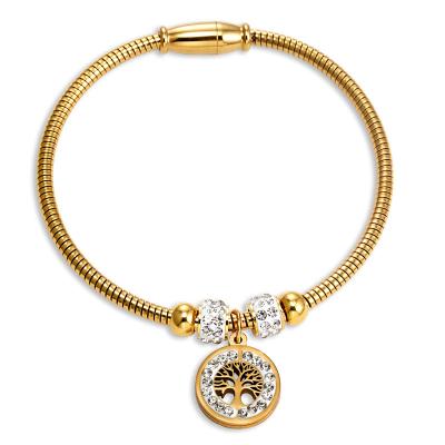 China Designer Charms CLASSIC High Quality 18K Gold Plated Magnetic Chakra Tree Of Life Bangle Bracelet Stainless Steel for sale