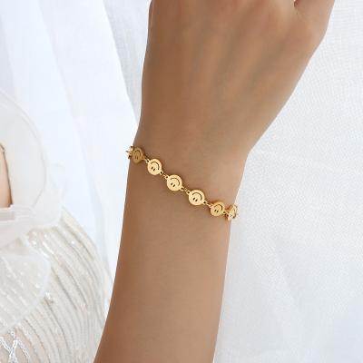 China TRENDY Waterproof Jewelry 18K Gold Plated Happy Smile Multi Smiley Face Stainless Steel Delicacy Bracelet For Girls Stackable for sale