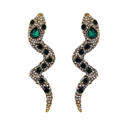 China TRENDY nickel free jewelry women fashion antique gold plated green eye long vintage statement animal snake earrings with crystals for sale