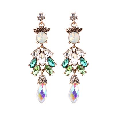 China Wholesale EA004 Vintage Nickel Free Antique Delicate Party Gold Gem Gemstone Healing Crystal Rhinestone Vintage Long Earrings For Women for sale