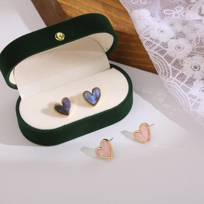 China Fashion EA005 2022 CLASSIC Hypoallergenic Cheap Jewelry Enamel Love Heart Blue Pink Earrings Stud Earrings Wholesale For Girls for sale