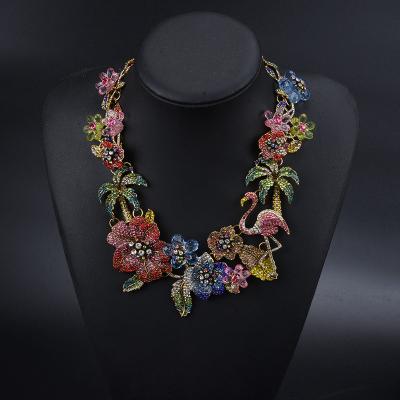 China Hyperbole Women Jewelry Accessories Crystal Flowers Chunky Statement Garden Colorful Flamingo Coconut Tree Hawaiian Necklaces for sale