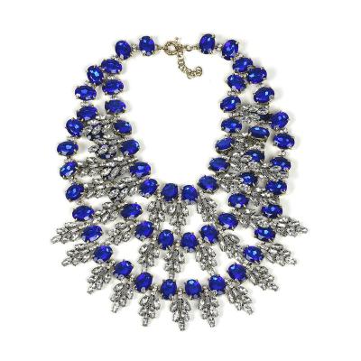 China Kundan Luxury Indian Bib Hyperbole Imitation Jewelry Crystal Rhinestone Diamond Blue Sapphire Multilayer Statement Necklace for sale