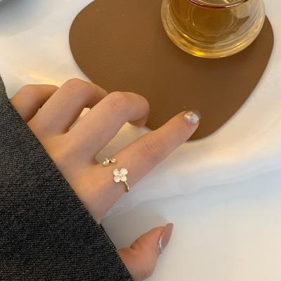 China Korean flowers Ring Crystal Diamond Open Cuff Ring Adjustable Anillos fashion style RA002 simple white petal TRENDY jewelry for sale