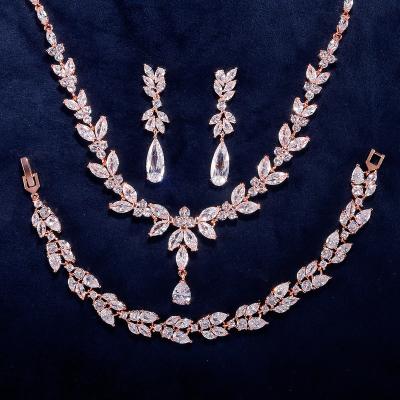 China Rose Gold Luxury CZ Romantic Wedding Zircon Jewelry Set Aaaaa Zircon Jewelry Women Earrings And Bracelet Bridal Necklace Joyas for sale