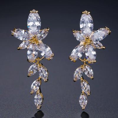 China Marquise Cut CZ Long Drop Fairy Tale Leaf Flower Shape Zircon Women's Earrings Wedding Bridal Wedding Party Gorgeous Romantic Luxury Jewelry for sale