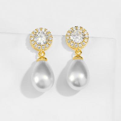 China AAAAA Cubic Zirconia Jewelry Romantic Diamond Elegant Ladies Beautiful Teardrop Round Shaped Pearl Drop Earrings For Women for sale