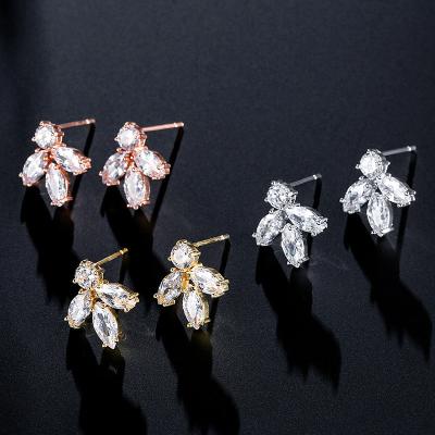 China Romantic Minimalist Jewelry Marquise Prom Rose Gold Silver Plated Crystal Zircon CZ Bridal Wedding Stud Earrings for sale