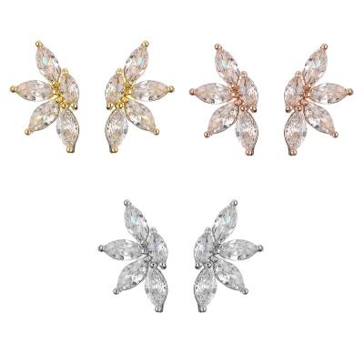 China Romantic Marquise Zircon Cluster Flower Bridesmaid Cubic Zirconia Stud Earrings Gold CZ Diamond Jewelry Luxury High Quality For Women for sale