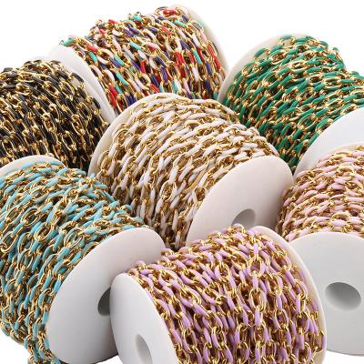 China Stainless Steel Gold Plated Rolo Cable Link Chain Roll Bulk Colorful Coated Enamel Chain For Jewelry Making Bag DIY Accessory PS018 for sale