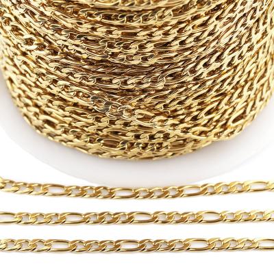 China Stainless Steel Link Chain Roll Dose Bulk Wholesale 18K Gold Plated Figaro Chains For Jewelry Making Necklace Bag Accessory DIY PS015 for sale