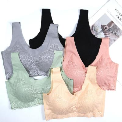 China Women Comfortable Sexy Lace Tank Top Nylon/Spandex Causal  Padded Seamless Latex Bra for sale