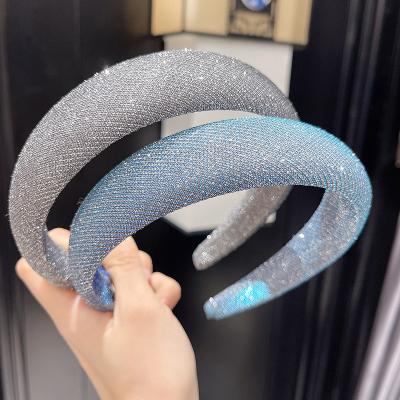 China Use Korean New Fabric Shiny Sponge Headbands Women Fashion Solid Color Headband Hair Circle Hair Accessories Elegant Wide Padded Framing for sale