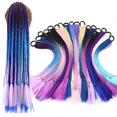 China Wear Women Fashion Gradient Color Dirty Elastic Hair Band Wig Headband Girl Ponytail Twist Braid Rope Headdress Braided Elastic Band for sale