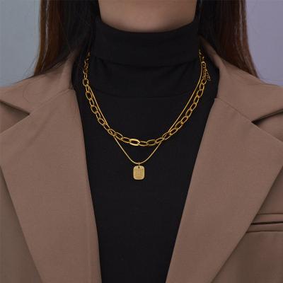 China Fashionable Retro Vintage Personality Minority Double Layer Letter Tag Neck Chain Temperament Sweater Necklace for sale