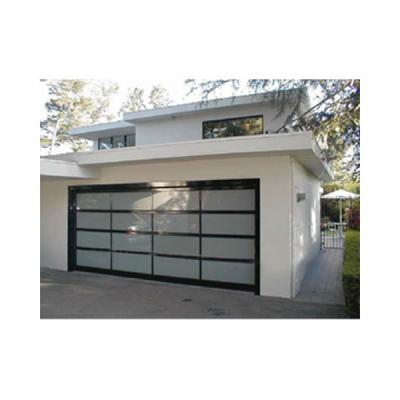 China Modern Black Anodized Automatic Frosted Tempered Aluminum Frame Overhead Glass Panels Garage Door Prices for sale