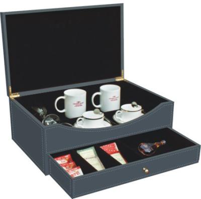 Cina Pacchetto Tray With Drawer And Lid della tazza da caffè dell'insieme di tè dei prodotti di cuoio dell'hotel dell'unità di elaborazione in vendita