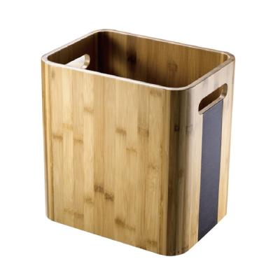 China Rectangular Bamboo Hotel Bamboo + PU leather  Waste Bins for Bathroom for sale