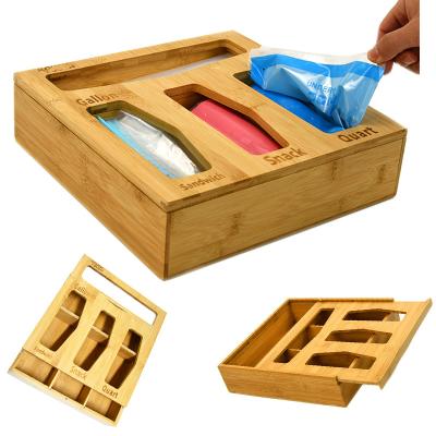 China Viable Bamboo Ziplock Bag Storage Organizer For Kitchen Drawer Dispenser Compatible With Happy, Gallon, Quart, Sandwich Snacks for sale