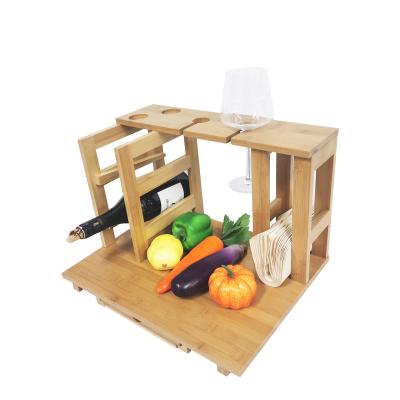 China Sustainable Easy Assembly Multifunctional Bamboo Cheese Board With Wine Rack for sale