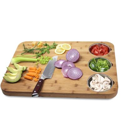 China Sustainable Butcher Block, Extra Large Totally Natural Organic Bamboo Kitchen Cutting Board with Three Stainless Steel Bowls for sale