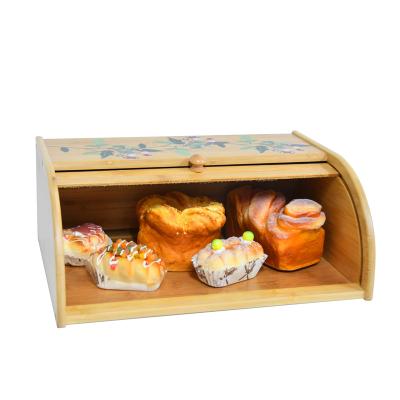 China Freshness Keeping Large Capacity Bamboo Food Storage Bread Box With Roll Lid For Kitchen for sale