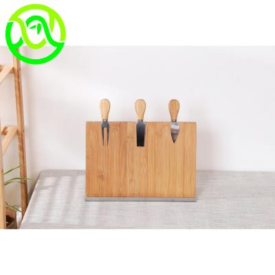 China Sustainable high quality 100% natural bamboo kitchen knife wood magnetic holder with metal base for sale