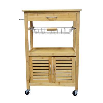 China 3 Tier Kitchen Storage Serving Cart Bamboo Island Cart With Wheels for sale