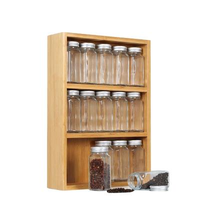 China 3 Tier Premiunm Kitchen Sustainable Natural Bamboo Spice Rack With 15 Seasonings Glass Bottles for sale