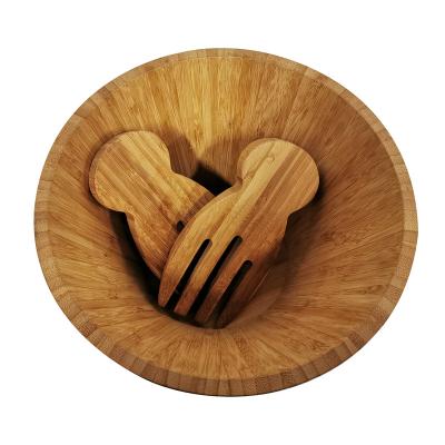 China Viable bamboo salad bowl with 2 hands of salad around deep salad bowl for sale