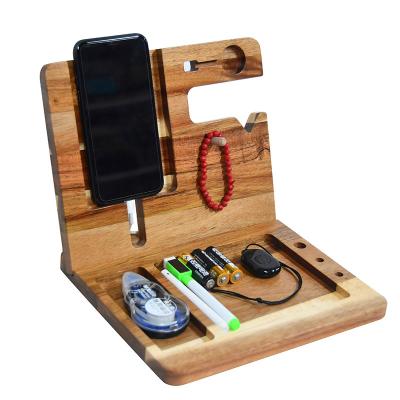 China Wooden Organizer Adjustable Nature Phone Dock Key Holder Wallet Watch Stand for sale