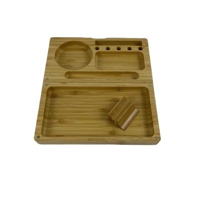 China New Design Premium Home Decoration Removable Scoop Natural Bamboo Rolling Tray With Magnet Closure for sale