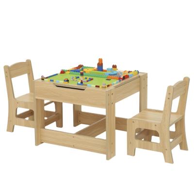 China 2022 Modern Multifunctional Toddler Kids Children Playroom Furniture Set Wooden Table and Two Chairs for sale