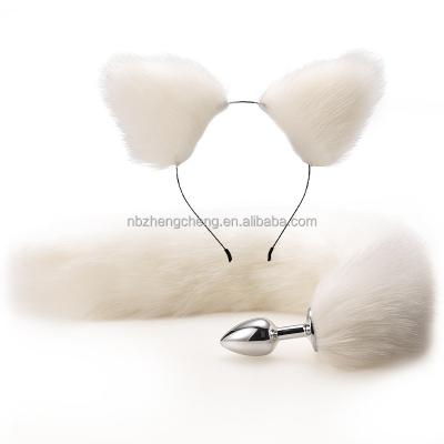 China Stainless steel small Fox tail and hairpin tail anal sex toys SM sex special butt exhibition anal plug for sale