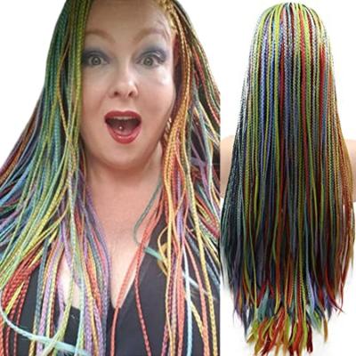 China Other Rainbow Micro Braided Wigs For Women Synthetic Handmade Colored Front Wig Heat Resistant Red Orange Colored Women Lace Wigs Pre Plucked for sale