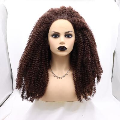 China Perfect Curls Fit Your Face Shape Wholesale Afro Curly Wigs For Women Black Blonde Hair Glueless Cosplay Synthetic Fiber Afro Fluffy Curly Brown Lace Front Wig for sale