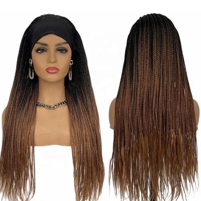 China Straight Synthetic Box Braids Ombre 1B/27 Brown Blonde Braided Wig Headband Wig With Long Straight Band Cornrow Braid Wigs For Black Women for sale