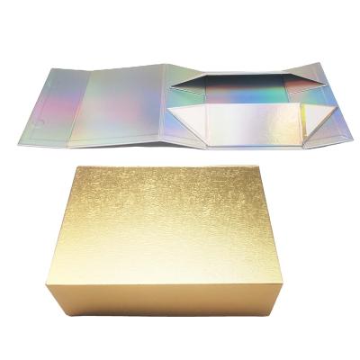 China Handmade High Quality Rigid Golden Cardboard Decorative Folding Box with Magnetic Closure for Packaging Gifts and Jewelry for sale