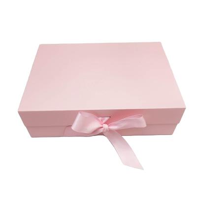 China 2022 Handmade Hot Sale Custom Design Pink Cosmetic Folding Gift Box Garment Box With Magnetic Closure And Silk Ribbon for sale